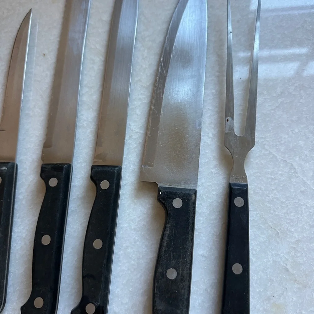 Vintage Black Handle Knife Set